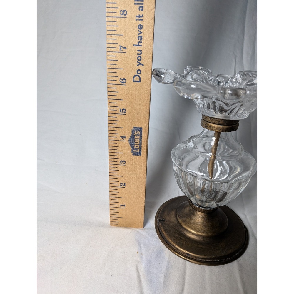 Vintage Scalloped Flower Glass Candle Holder Antique Bronze Metal Base 6.5 Inch - Picture 7 of 7